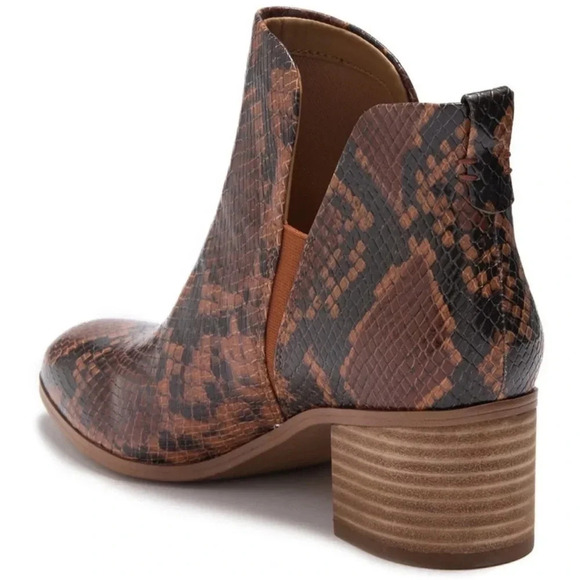 New Franco Sarto Roar Snake Notched Bootie cognac embossed animal print boots - Picture 2 of 8